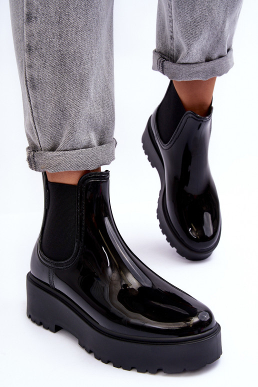 met verniseffect Rubberen schoenen Laarzen met platform Big Star MM274395 zwarte kleur