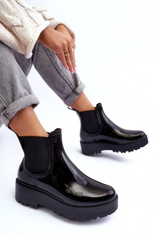 mit Lackeffekt Gummischuhe Stiefel mit Plateau Big Star MM274395 schwarze Farbe mit Lackeffekt Gummischuhe Stiefel mit Plateau Big Star MM274395 schwarze Farbe