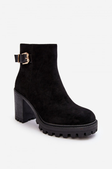 Bottines en daim à talons hauts avec ornements de couleur noire Menoria
