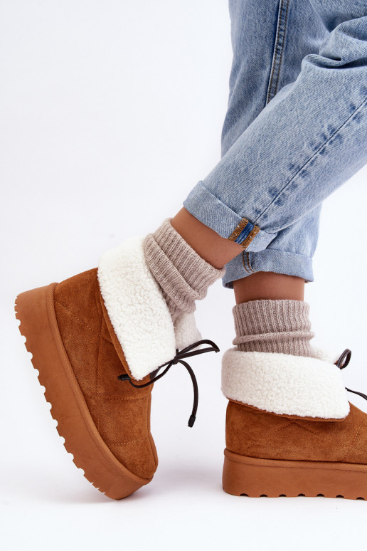snowboots met platform met verwarming in de bruine kleur Olimuka