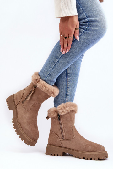 Bottines en daim avec fourrure couleur beige Hasiva 2