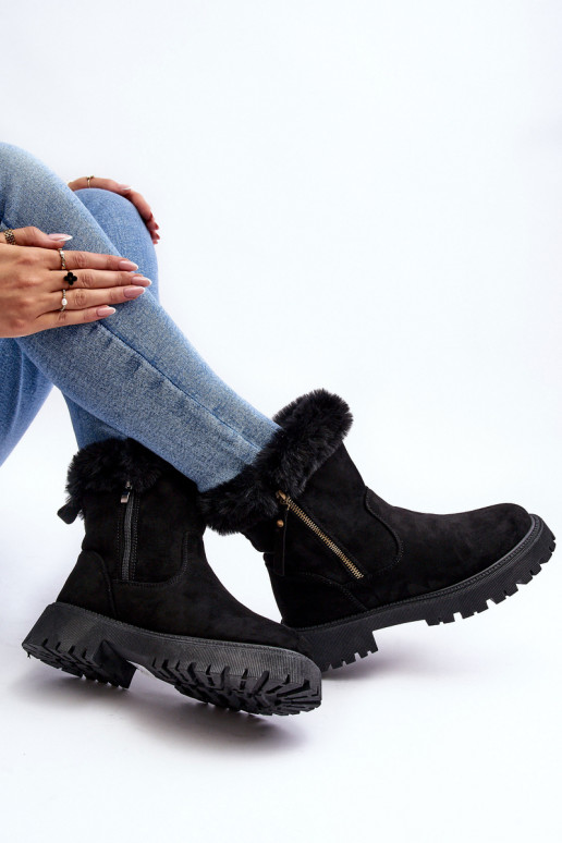 Bottines en daim avec fourrure de couleur noire Hasiva Bottines en daim avec fourrure de couleur noire Hasiva