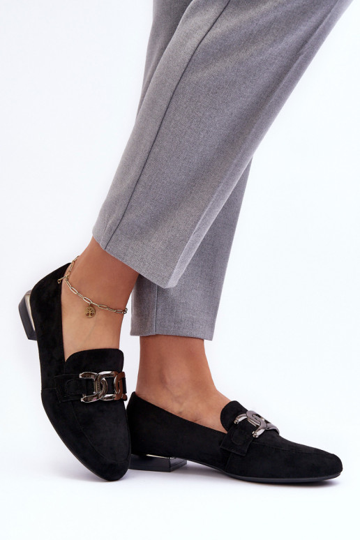 Damenmokassins mit Ornamenten in schwarzer Farbe Camilena - Zamsz Damenmokassins mit Ornamenten in schwarzer Farbe Camilena - Zamsz