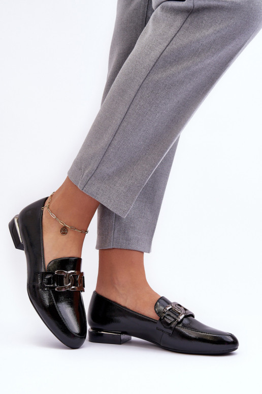 damesmocassins met lakeffect met ornamenten in zwart Camilena