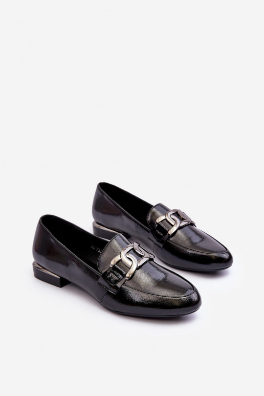 Damen-Mokassins mit Lackeffekt und Ornamenten in Schwarz von Camilena