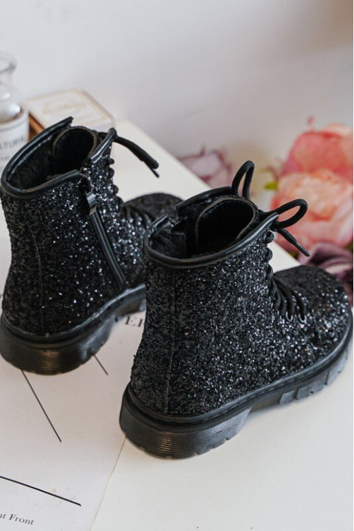 Bottes brillantes pour enfants, chauffées avec fermetures éclair, couleur noire Saussa