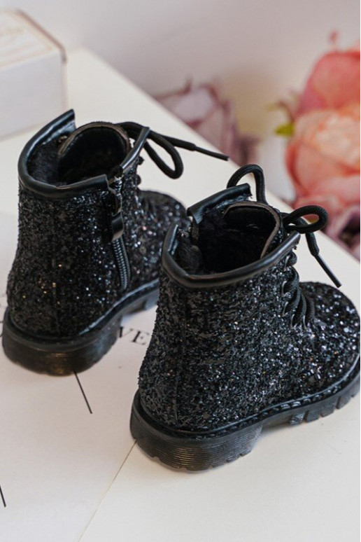 Bottes brillantes pour enfants, chauffées avec fermetures éclair, couleur noire Saussa