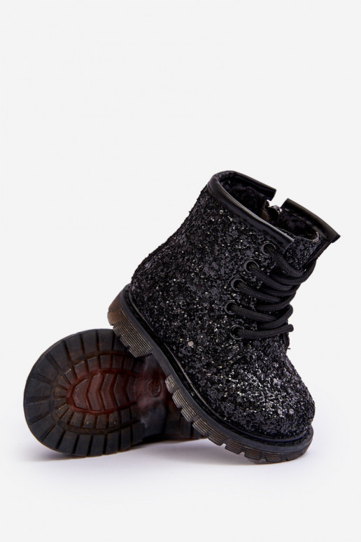 Kinderstiefel mit Glanz, wärmend mit Reißverschlüssen, schwarze Farbe Saussa