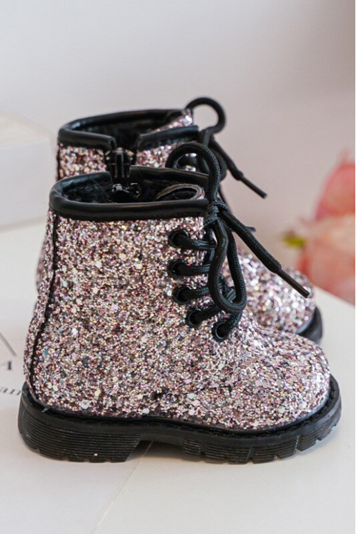 Bottes pour enfants avec un brillant réchauffé avec des fermetures éclair couleur rose Saussa
