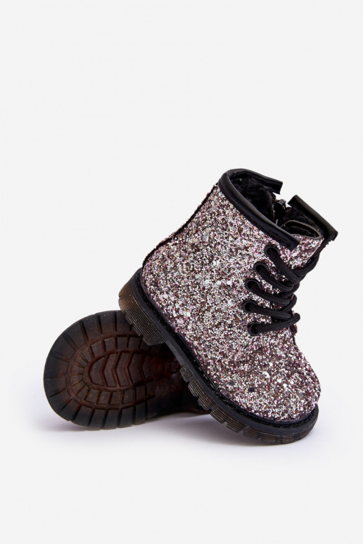 Kinderstiefel mit glänzendem, warmem Reißverschluss und rosafarbenem Saussa