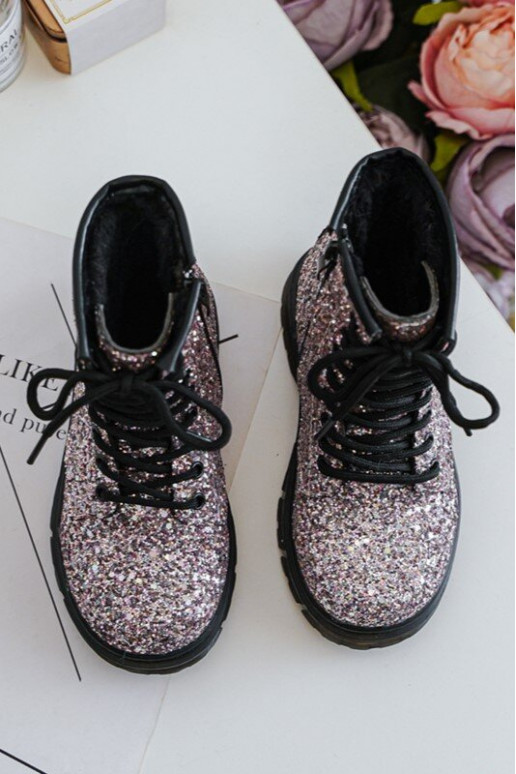 Bottes pour enfants avec un brillant réchauffé avec des fermetures éclair couleur rose Saussa