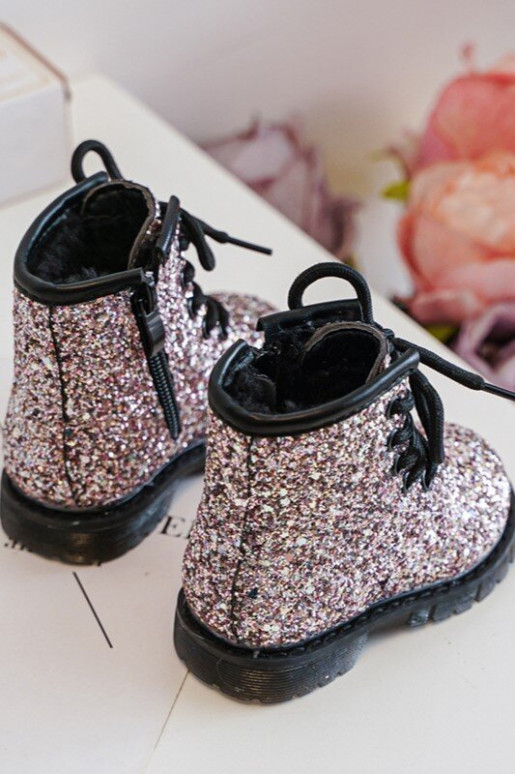 Kinderstiefel mit glänzendem, warmem Reißverschluss und rosafarbenem Saussa