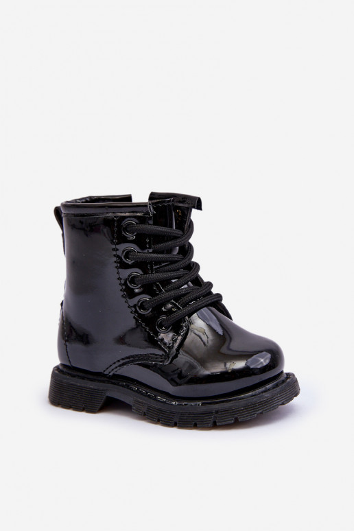 Bottines pour enfants effet laqué avec fermetures éclair en noir Tibbie