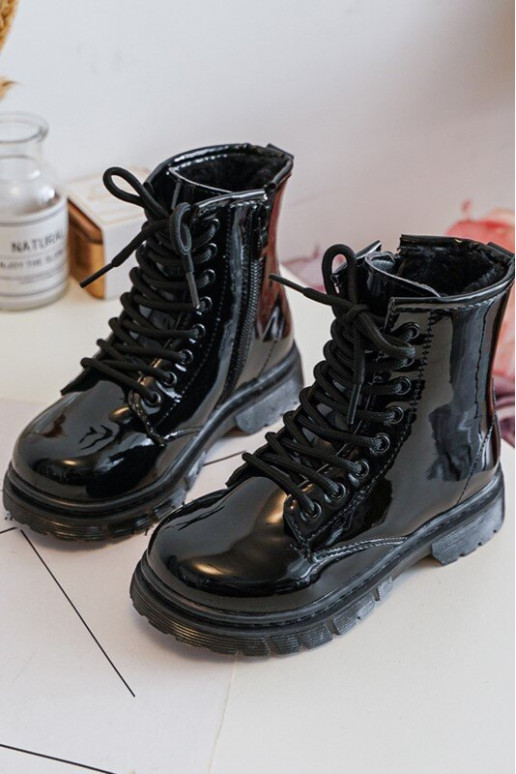 Bottines pour enfants effet laqué avec fermetures éclair en noir Tibbie