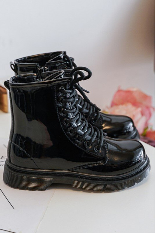 Bottines pour enfants effet laqué avec fermetures éclair en noir Tibbie