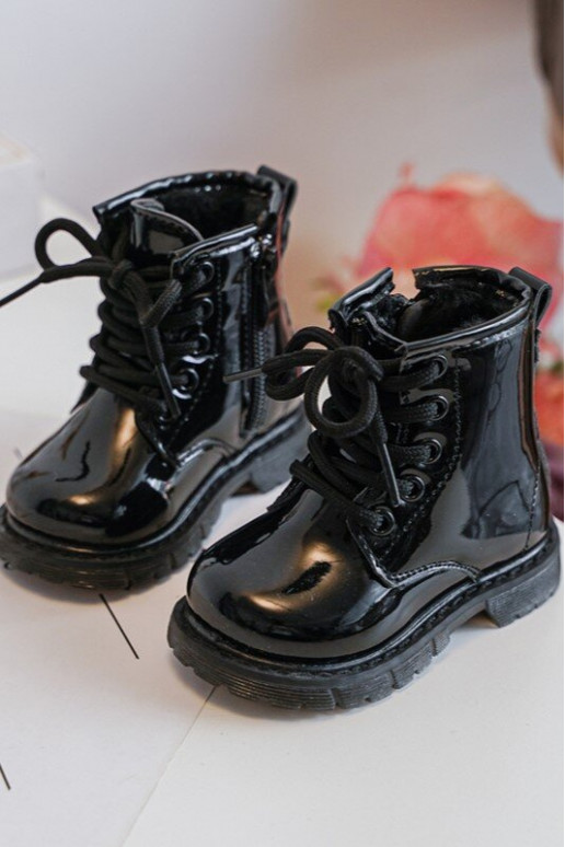 Bottines pour enfants effet laqué avec fermetures éclair en noir Tibbie