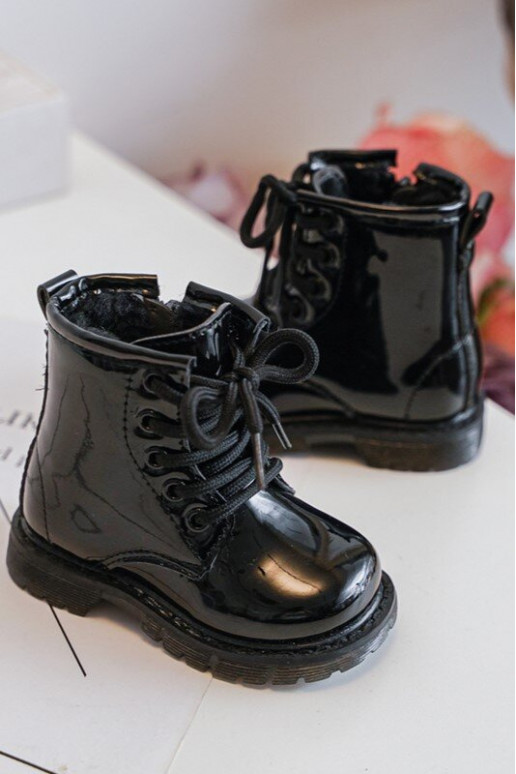 Bottines pour enfants effet laqué avec fermetures éclair en noir Tibbie Bottines pour enfants effet laqué avec fermetures éclair en noir Tibbie