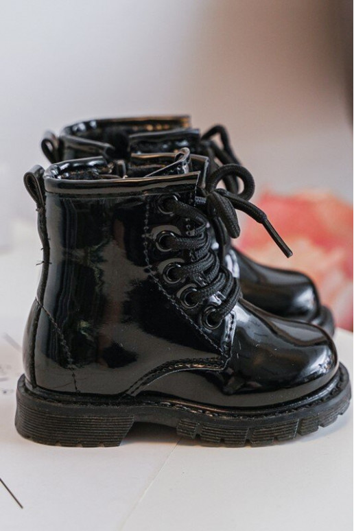 Bottines pour enfants effet laqué avec fermetures éclair en noir Tibbie Bottines pour enfants effet laqué avec fermetures éclair en noir Tibbie