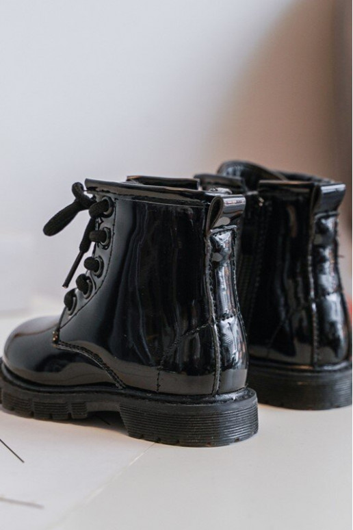 Bottines pour enfants effet laqué avec fermetures éclair en noir Tibbie Bottines pour enfants effet laqué avec fermetures éclair en noir Tibbie