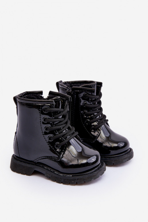 Kinderstiefel mit Lackeffekt und Reißverschlüssen in Schwarz von Tibbie