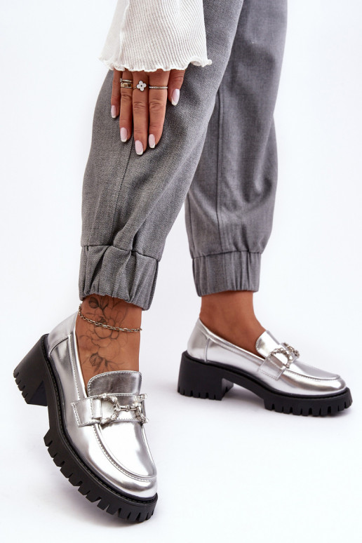 Schuhe mit breitem Absatz in silberner Farbe Lemmitty