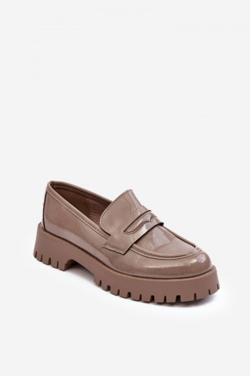 Lackschuhe Mokassins mit weitem Absatz beige Jannah