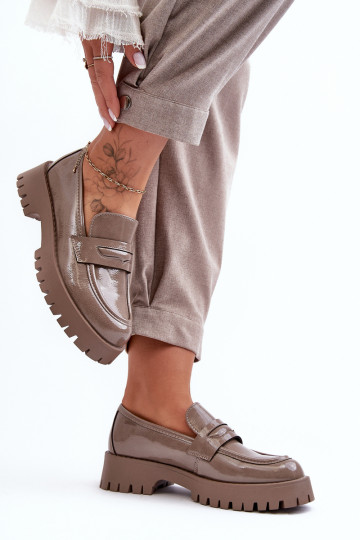Lackschuhe Mokassins mit weitem Absatz beige Jannah 2