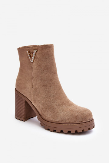 Suède enkellaarsjes met ornamenten beige Strong
