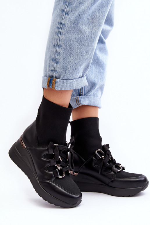 Bottines à semelle type chaussette de couleur noire Helladina Bottines à semelle type chaussette de couleur noire Helladina