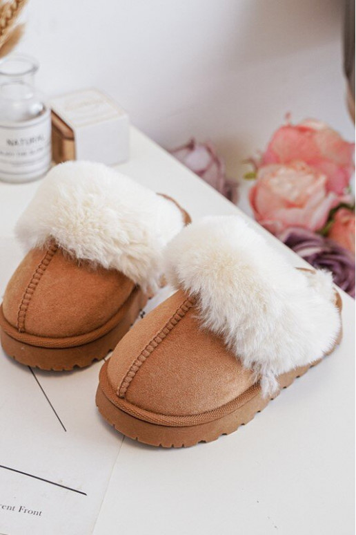 Chaussons enfant avec fourrure marron Birasta