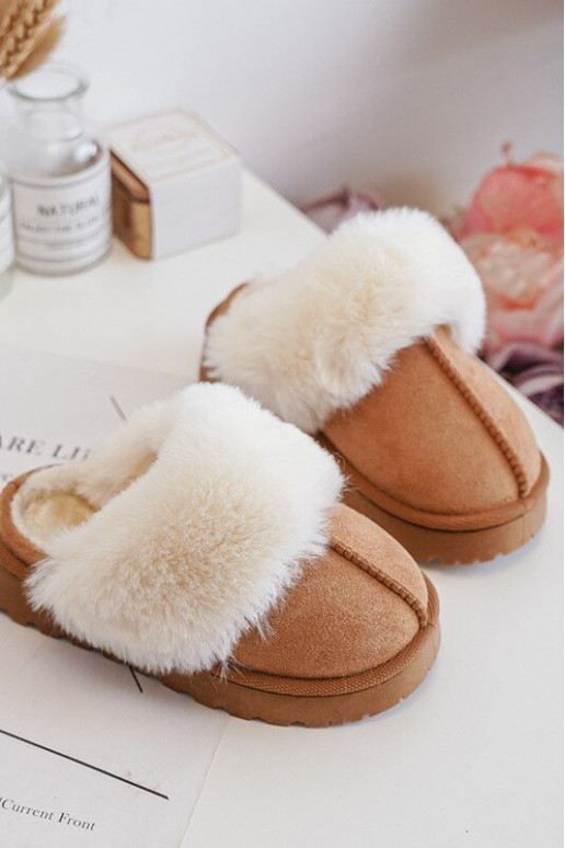 Chaussons enfant avec fourrure marron Birasta