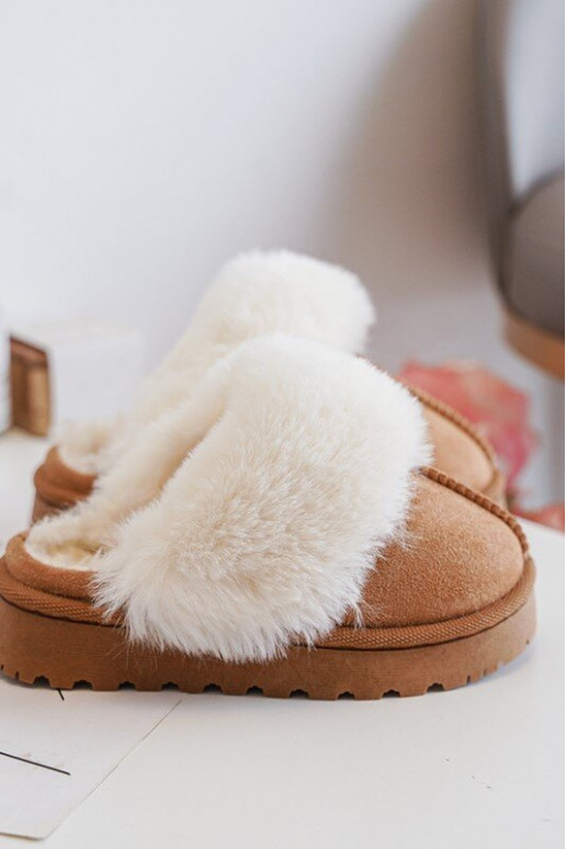 Chaussons enfant avec fourrure marron Birasta