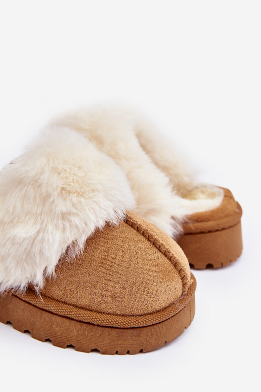 Chaussons enfant avec fourrure marron Birasta