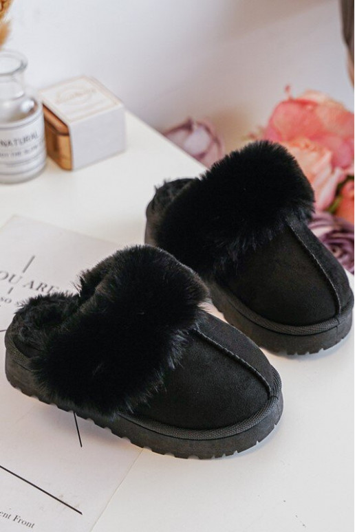 Chaussons pour enfants avec fourrure de couleur noire Birasta
