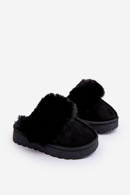 Chaussons pour enfants avec fourrure de couleur noire Birasta