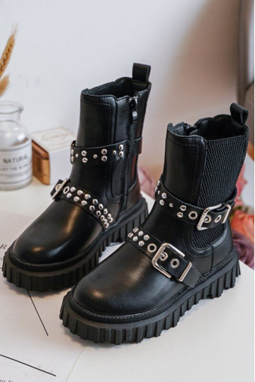 Stilvolle Stiefel mit Reißverschlüssen für Kinder in der schwarzen Farbe Adeneia 2