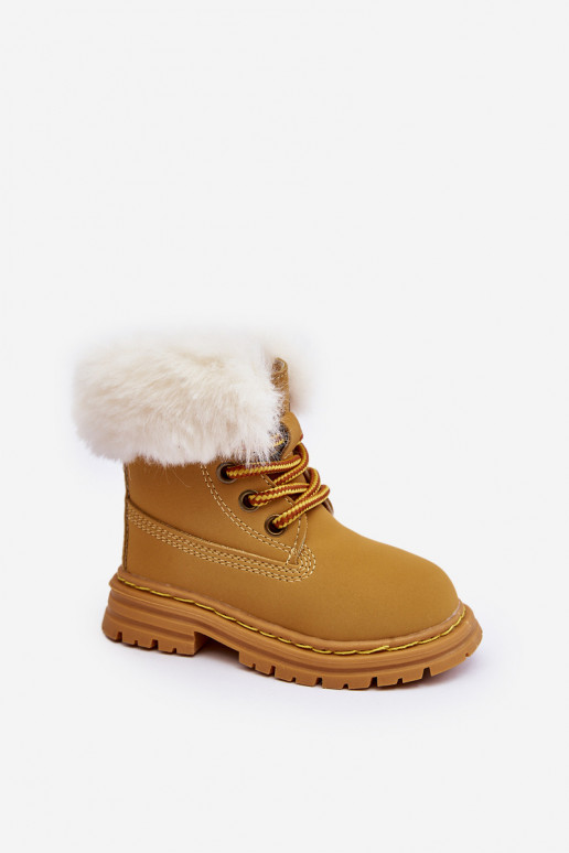 Kinder-Schnürstiefel mit Reißverschluss mit Fell in braunem Gerande