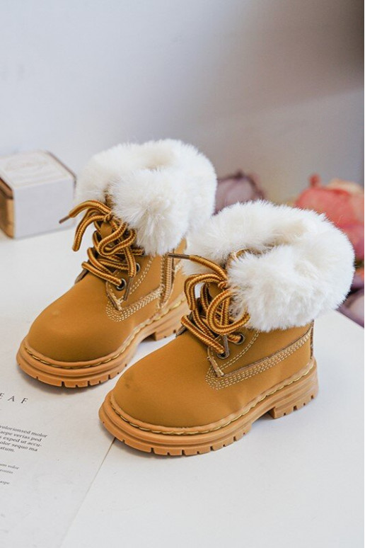 Bottines à lacets pour enfants avec fermetures éclair et fourrure marron Gerande