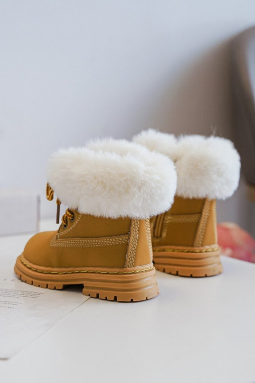 Bottines à lacets pour enfants avec fermetures éclair et fourrure marron Gerande