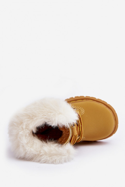 Bottines à lacets pour enfants avec fermetures éclair et fourrure marron Gerande