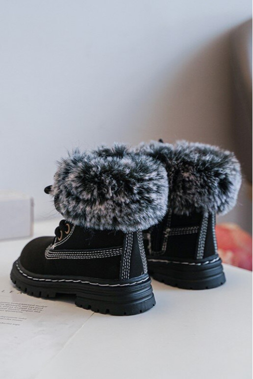 Kinder-Schnürstiefel mit Reißverschluss und Fell in schwarzem Gerande