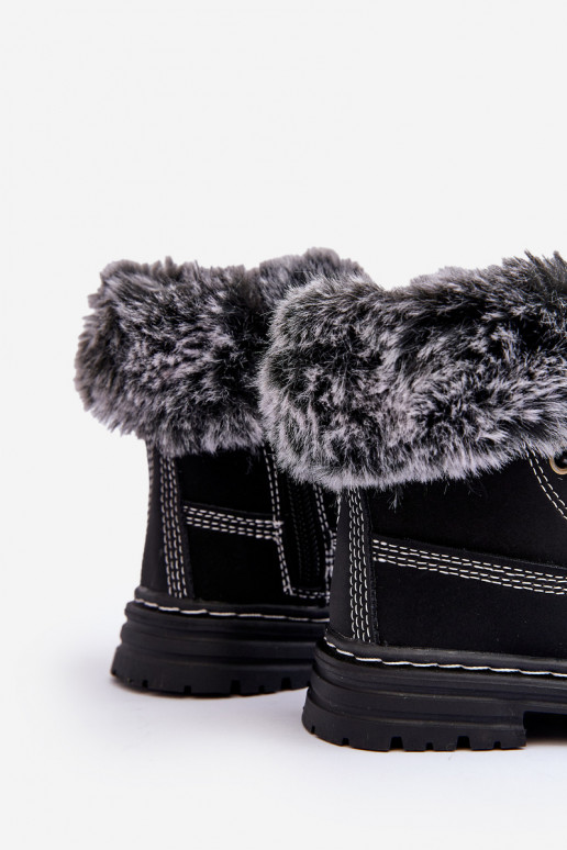 Bottines à lacets pour enfants avec fermetures éclair et fourrure en noir Gerande