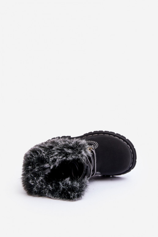 Bottines à lacets pour enfants avec fermetures éclair et fourrure en noir Gerande