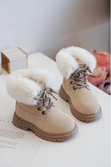 Bottines à lacets pour enfants avec fermetures éclair et fourrure beige Gerande 2