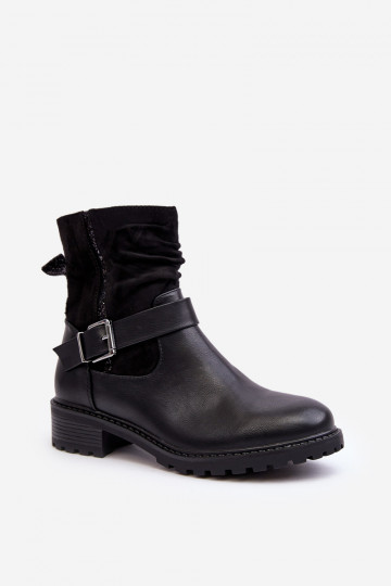 Bottines à talons larges avec boucles de couleur noire Cillolis
