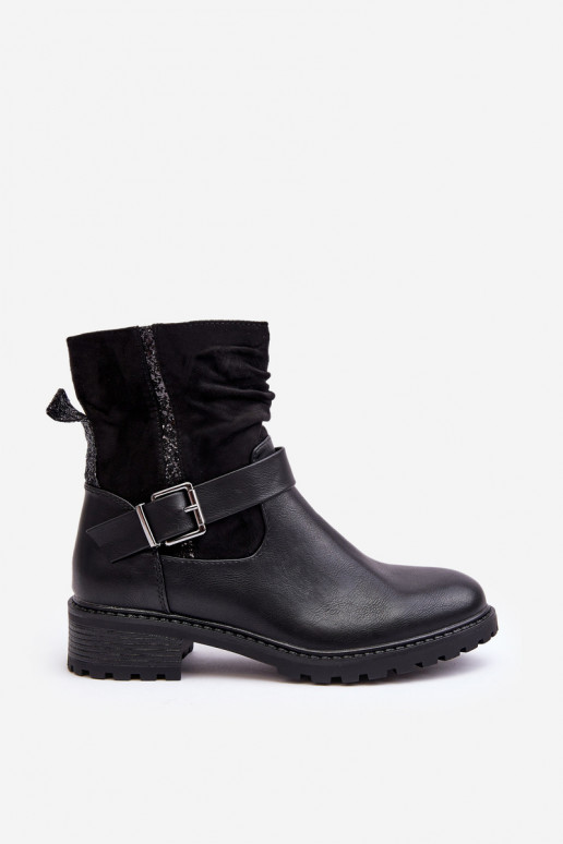 Bottines à talons larges avec boucles de couleur noire Cillolis Bottines à talons larges avec boucles de couleur noire Cillolis