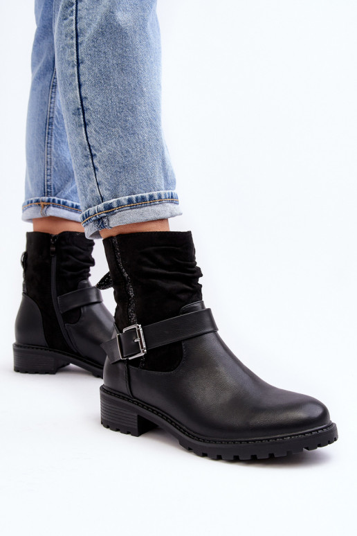 Bottines à talons larges avec boucles de couleur noire Cillolis Bottines à talons larges avec boucles de couleur noire Cillolis
