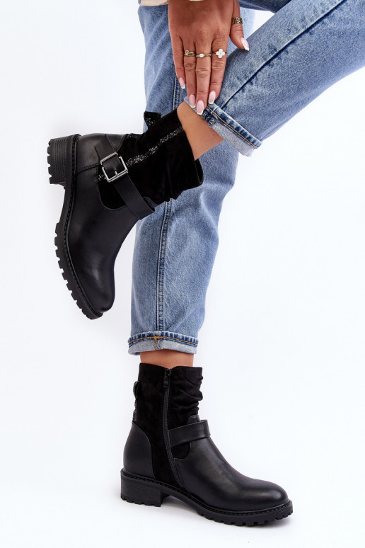 Bottines à talons larges avec boucles de couleur noire Cillolis Bottines à talons larges avec boucles de couleur noire Cillolis