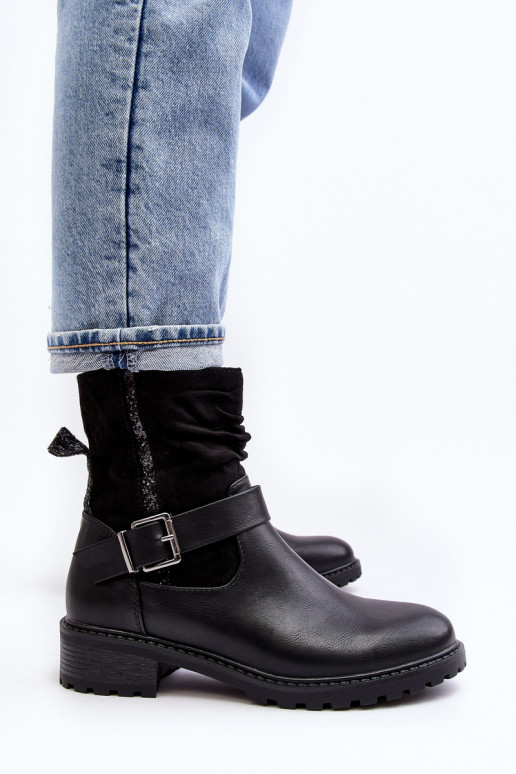 Bottines à talons larges avec boucles de couleur noire Cillolis Bottines à talons larges avec boucles de couleur noire Cillolis