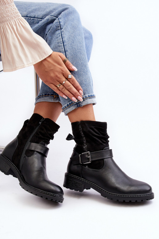 Bottines à talons larges avec boucles de couleur noire Cillolis Bottines à talons larges avec boucles de couleur noire Cillolis